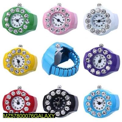 Rhinestone Finger Ring Watch for Women, Silicone, Mini Analog, Trendy Gift